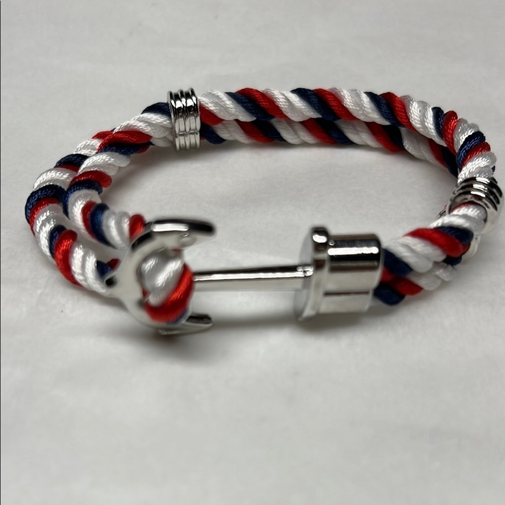 Bracelet Nautical Rope Red White Blue | Anchor Clasp | Coastal Beach Style